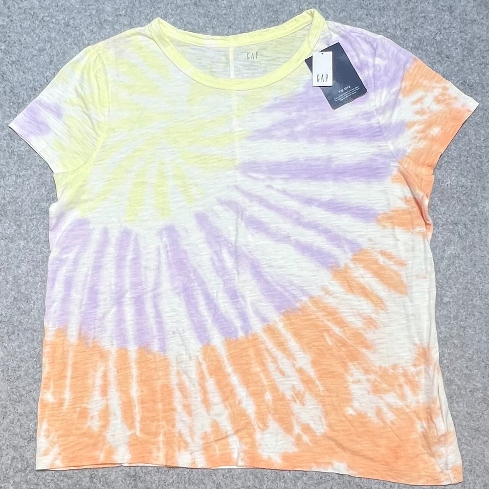 NWT Gap ForeverSoft T-Shirt Womens XL Tie Dye Yellow Purple‎ Orange Short Sleeve